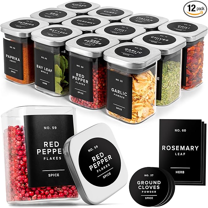 EDELHAUS Glass Spice Jars with Labels and Steel Lids Spice Containers with 160 by EDELHAUS