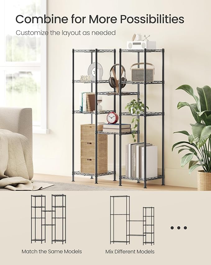 SONGMICS Storage Shelf, Metal Wire Shelving Unit, 5 Tier, Ink Black | Small - Image 6