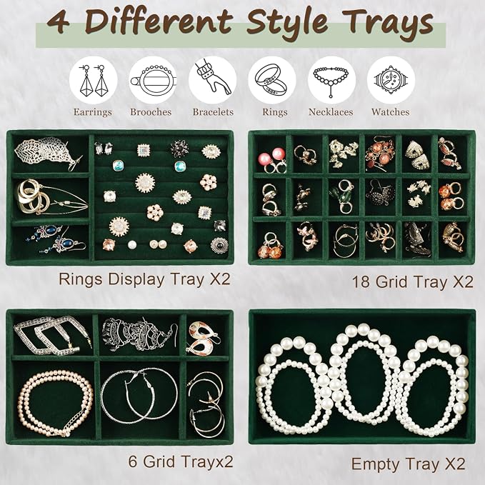Jewelry Drawer Organizer, 8 Set of Stackable Velvet Organizer Tray, Drawer - Image 4