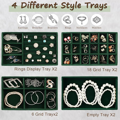 Jewelry Drawer Organizer, 8 Set of Stackable Velvet Organizer Tray, Drawer - Image 4