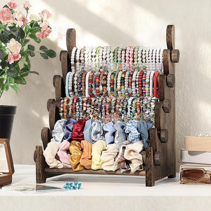 TOPNEW 5 Tier Wooden Bracelet Holder, Scrunchie Bangle Watch Necklace Display - Image 8