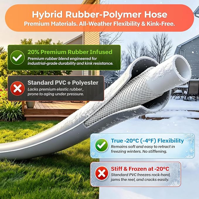 Ayleid Retractable Rubber Hybrid Garden Hose Reel, 1/2"x100ft Wall Mount | - Image 5