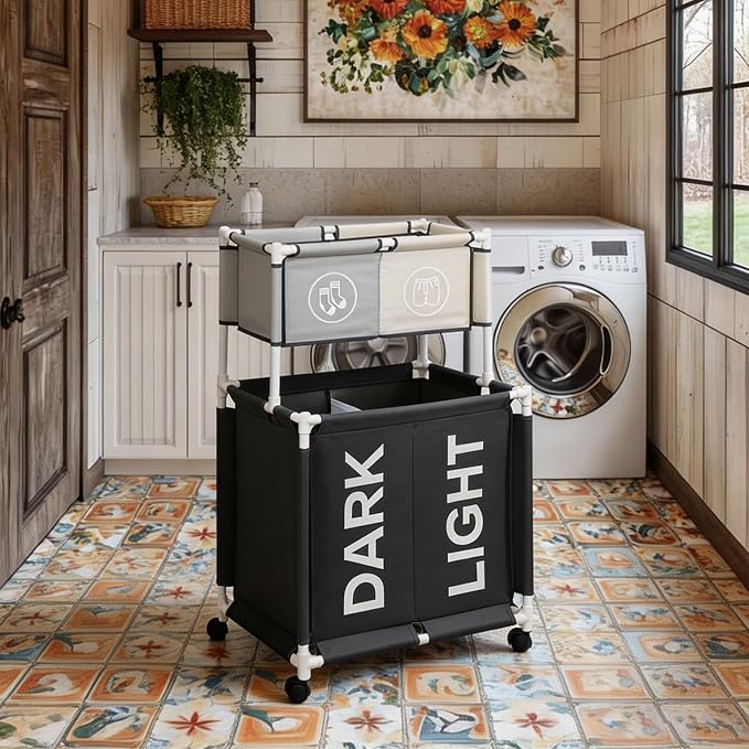 Laundry Basket with Wheels, 4 Section Laundry Hamper, Extra Large Dirty Clothes - Image 7