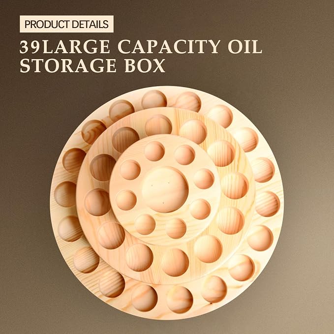 VolksRose Essential Oil Box, Wooden Storage Holds Organizer 39 Slots 3 Layers - Image 9
