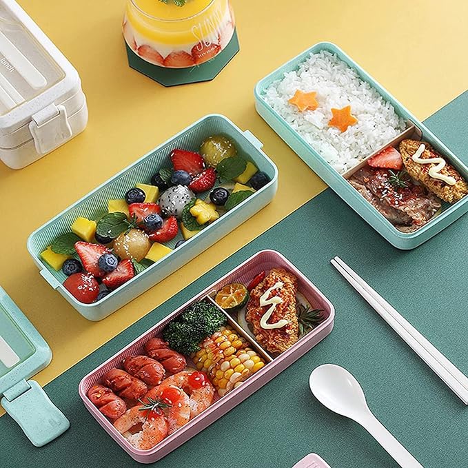 Rarapop 3 Pack Stackable Bento Box Adult Japanese Lunch Box Kit - Image 7