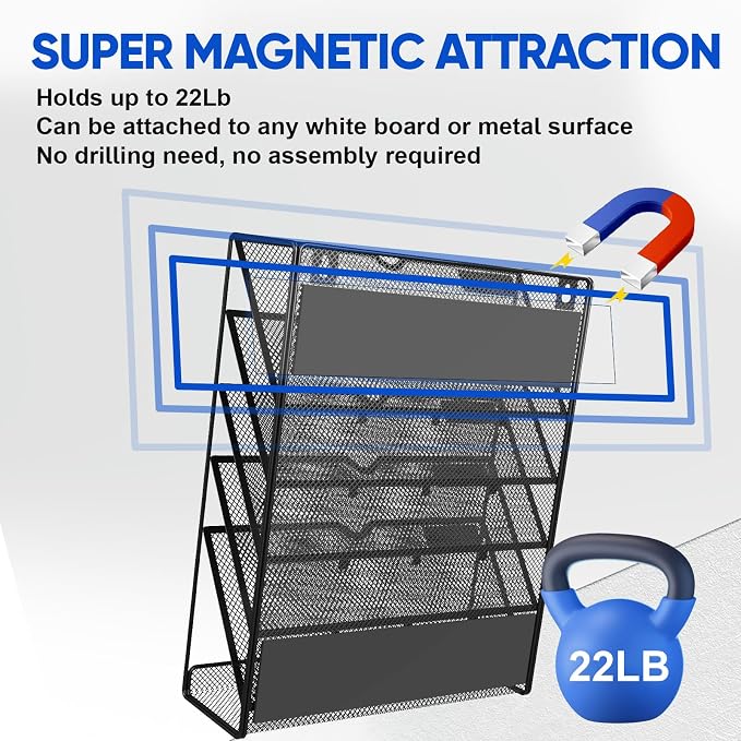 6-Tier Magnetic File Holder, No Drilling Installation File Cabinet Organizer - Image 5