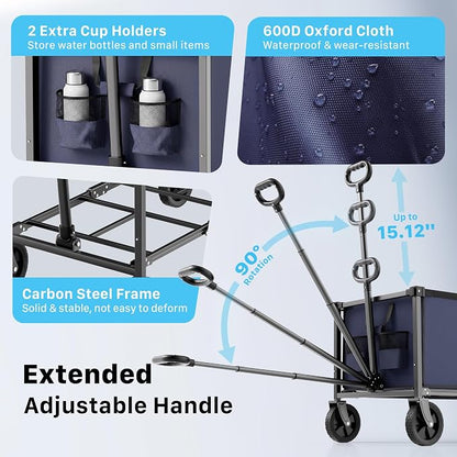 29.3" Collapsible Wagon Cart, 150L Heavy Duty Folding Utility Wagon - Image 7