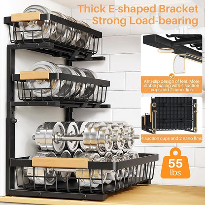 PXRACK Under Sink Organizer, 3-Tier 2-Pack Adjustable Height Pull Out Under - Image 6