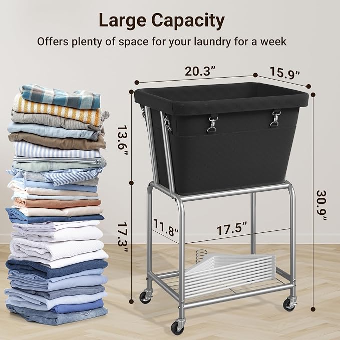ELYKEN Laundry Cart with Wheels, Rolling Laundry Hamper with Removable Bag and - Image 3