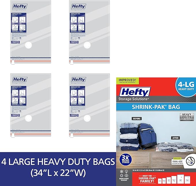 Hefty Vacuum Bags for Clothes 4 Pack, Space Saving Large Vacuum Storage Bags - Image 3