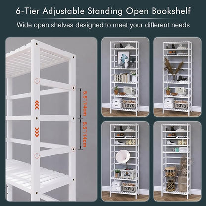 HITNET Bookshelf, 6-Tier Tall Bookcase Freestanding Bamboo Book Shelf Bathroom - Image 7