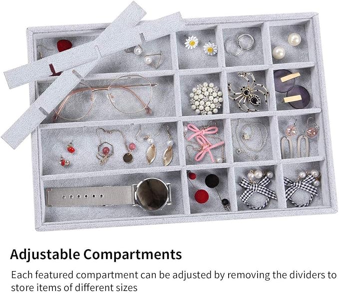 Gray Velvet Stackable 24 Grid Jewelry Tray Showcase Display Organizer Holder - Image 3