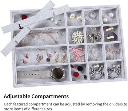 Gray Velvet Stackable 24 Grid Jewelry Tray Showcase Display Organizer Holder - Image 3