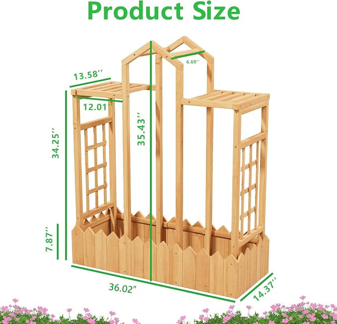 Raised Garden Beds with Arch Trellis Outdoor, Wooden Planter Boxes with Hanging - Image 4