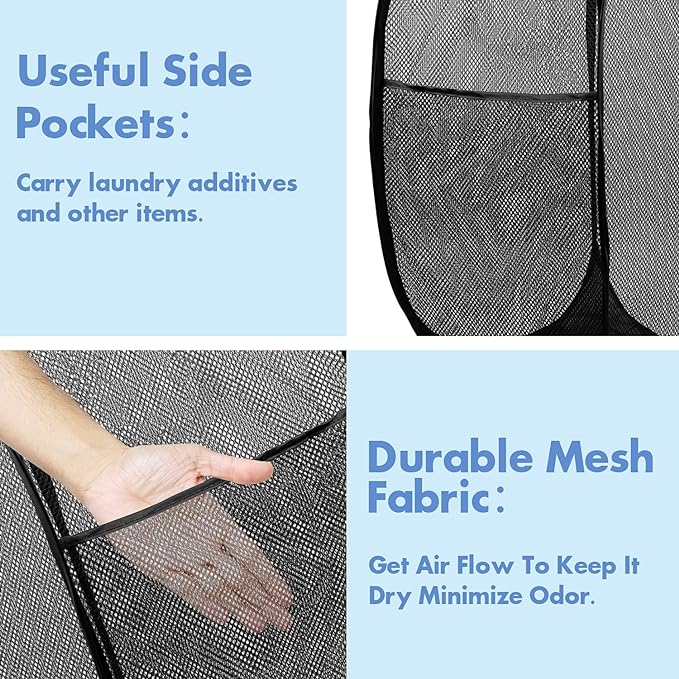 DUCOO Pop Up Laundry Hamper, 70L Collapsible Mesh Laundry Basket - Image 4