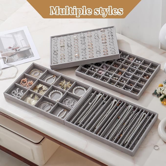 Large Jewelry Organizer for Drawer Insert Velvet Stackable Jewelry Trays for - Image 7