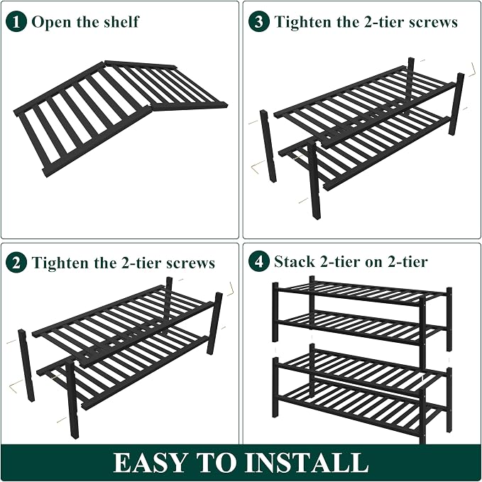 Smiry Bamboo Shoe Rack for Closet, 4 Tier Wooden Stackable Shoe Organizer - Image 6