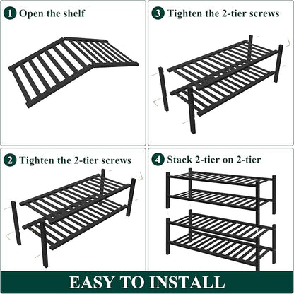 Smiry Bamboo Shoe Rack for Closet, 4 Tier Wooden Stackable Shoe Organizer - Image 6
