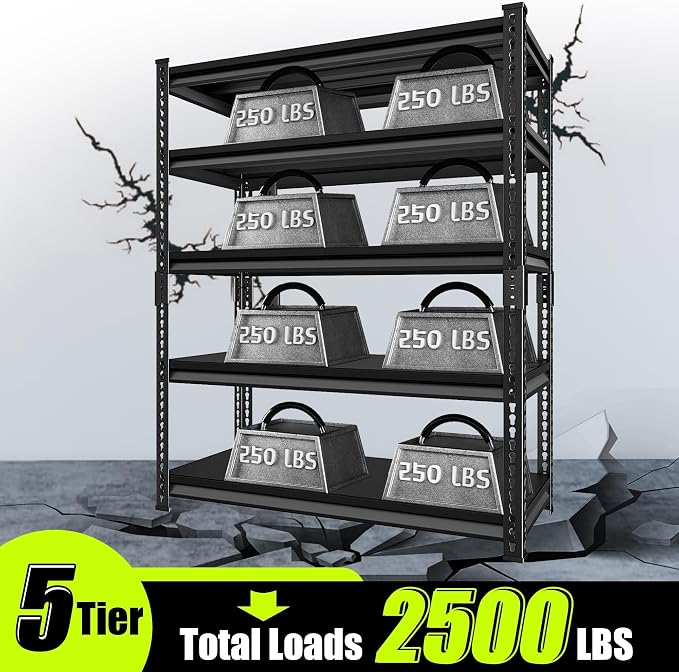 Garage Shelving Heavy Duty 2500LBS Loads, 5-Tier Metal Shelving Units and - Image 7