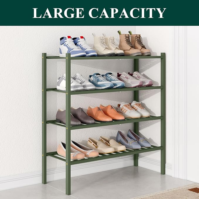 Smiry Bamboo Shoe Rack for Closet, 4 Tier Wooden Stackable Shoe Organizer - Image 4