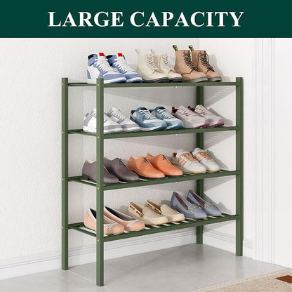 Smiry Bamboo Shoe Rack for Closet, 4 Tier Wooden Stackable Shoe Organizer - Image 4