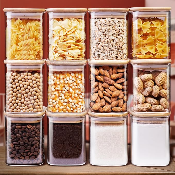 Square Glass Jars with Bamboo Lids 17 FL OZ, Glass Canisters with Airtight Lids - Image 8