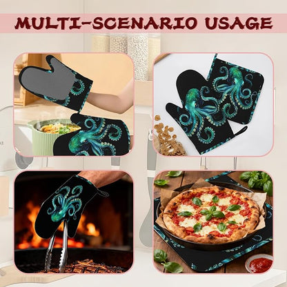 Octopus Silicone Oven Mitts and Pot Holders, Heat-Resistant 4 Piece Kitchen Set - Image 6