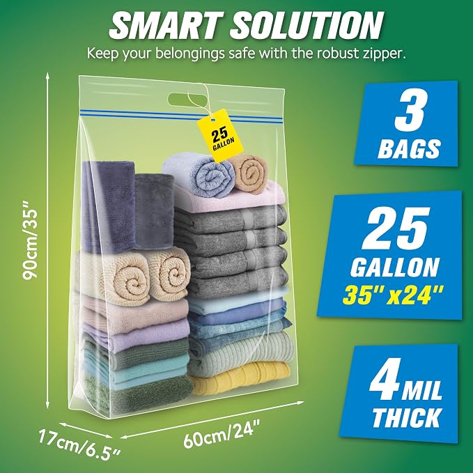 HIBAG 25 Gallon Jumbo Storage Bags, 35” x 24” Resealable Clear Bags - Image 2