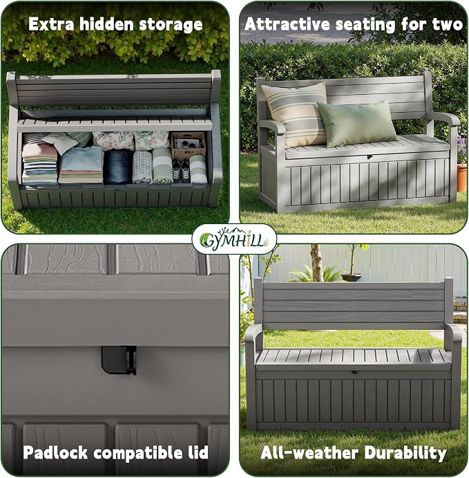 80 Gallon Outdoor Storage Bench Spacious Storage Box Waterproof Resin Deck Box - Image 5