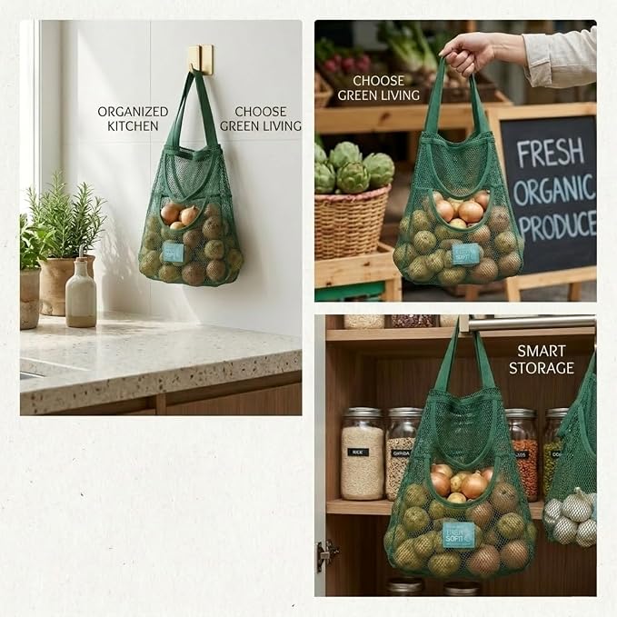 Durable Hanging Mesh Bags for Fruit & Vegetables. Reusable, Breathable Storage - Image 5