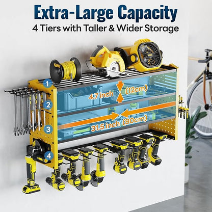 Tomorotec 4-Layer Wall-Mounted Power Tool Storage Rack, Heavy-Duty Steel Drill - Image 2
