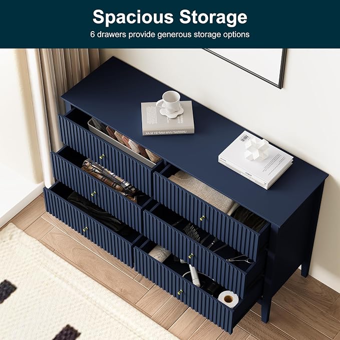 RoyalCraft 6 Drawer Dresser, Fluted Modern Wood Chest of Drawers, Long Dresser - Image 3