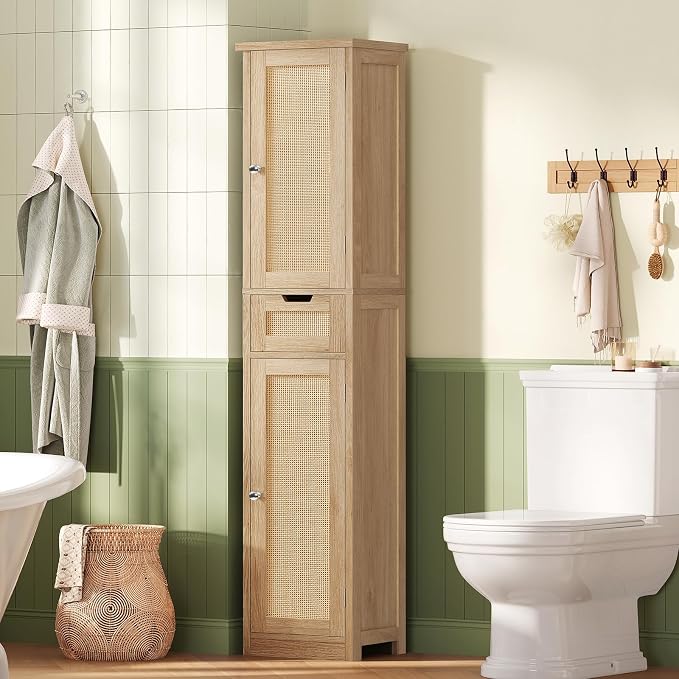 Iwell Tall Bathroom Cabinet, Slim Narrow Storage Cabinet - Image 2