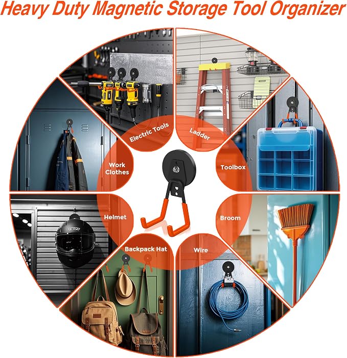 8 Pack Heavy Duty Storage Magnetic Utility Hooks Large Garage Strong Extra - Image 4