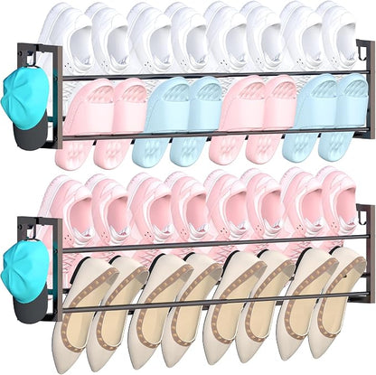 2 Pack Wall Mounted Shoe Rack for Narrow Spaces, Hanging Shoe Rack Holds 16 by HomeOrganizerandStorage