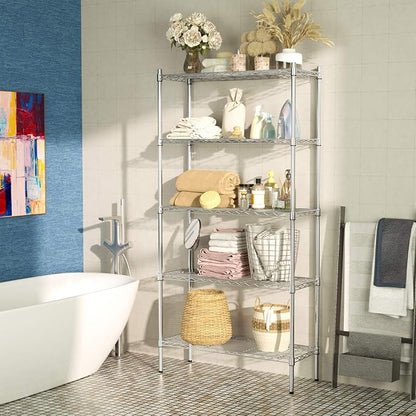 Auslar 5-Tier Heavy Duty Wire Shelving, Adjustable Storage Rack, Chrome | 14"D - Image 2