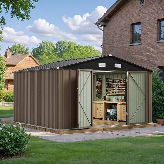 JUMMICO 10 x 8 FT Outdoor Storage Shed, Large Metal Garden Shed & Tool Sheds by JUMMICO