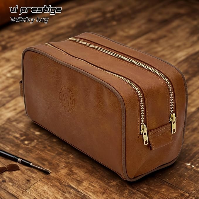 Dopp Gift Large Travel Toiletry Bag Premium Quality PU Leather Two compartments - Image 2