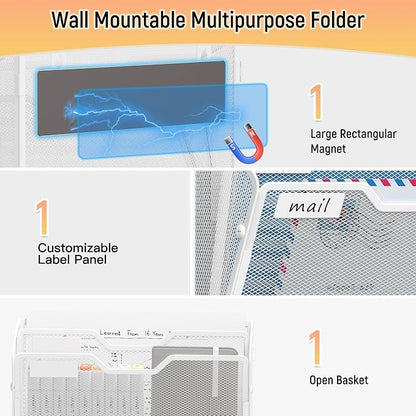 Docnest 3 Pack 2 Tier Dual-Mount Magnetic Mesh File Holders, Wall Organizer | - Image 4
