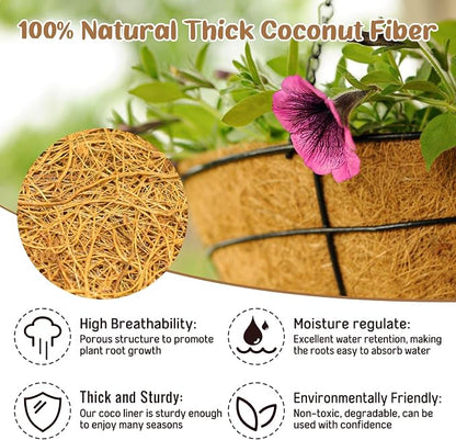3 Pack 20 Inch Hanging Basket Coco Liners Replacement, 100% Natural Round - Image 2