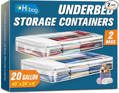 HIBAG 20 Gallon Under Bed Storage Containers, Underbed Clothing Storage Bins by HIBAG