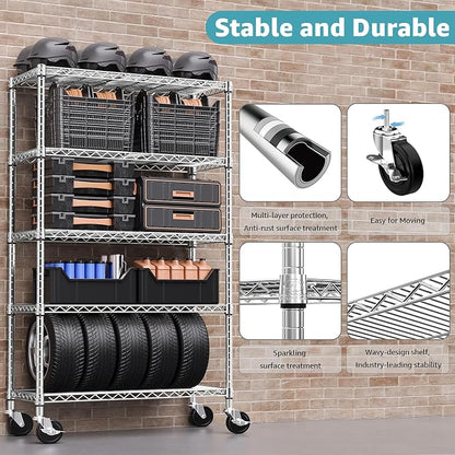 5-Shelf Storage Shelves, Wire Shelving Heavy Duty Metal Storage Shelving Unit - Image 5