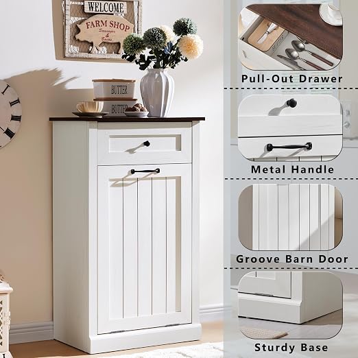 Tilt Out Trash Can Cabinet, 10 Gallon Farmhouse Laundry Hamper Cabinet - Image 3