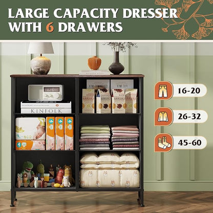 WLIVE Dresser for Bedroom with 6 Drawers, Floral Painted | Closet Dresser - Image 5