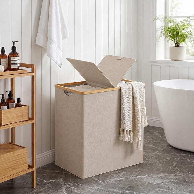 efluky Laundry Hamper with Lid, Double Laundry Basket with 2 Removable Bags - Image 6