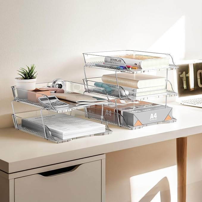 Simple Houseware 3-Tier Crystal Clear Stackable Document Letter Tray Paper - Image 5