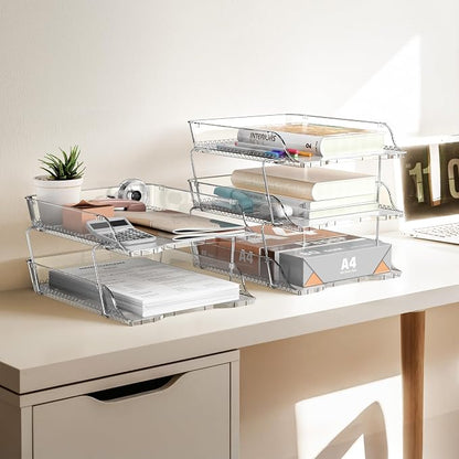 Simple Houseware 3-Tier Crystal Clear Stackable Document Letter Tray Paper - Image 5