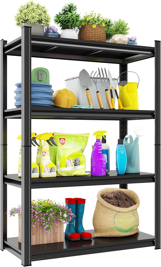 Storage Shelves, Garage Metal Shelving Unit, Adjustable, Double-Layer Column by Beaunatixx