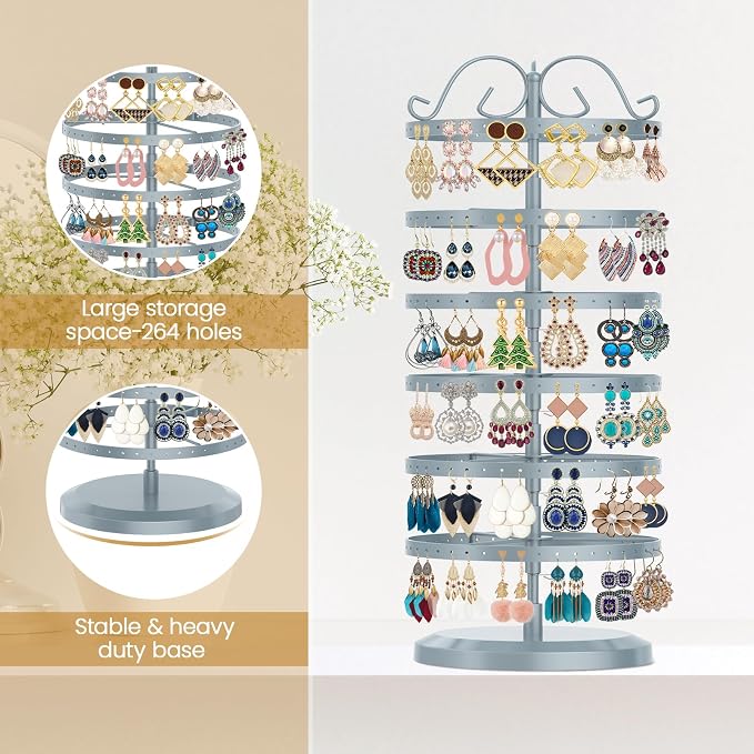 MODOWEY Rotating Earring Holder Organizer Stand, 6 Tier Large Capacity Jewelry - Image 4