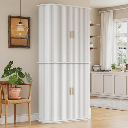 iPormis Kitchen Pantry with Sliding Doors, Tall Modern Curved Pantry Storage - Image 3